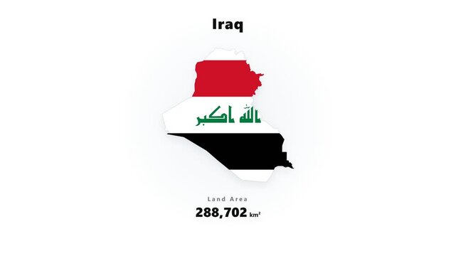 Iraq map silhouette filled with red white and black bands with green Arabic script, centered on clean white background for national identity concept