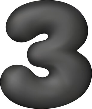 Black 3D balloon number three for birthday parties