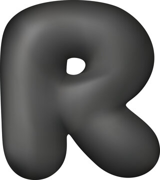 Black glossy 3D balloon lowercase letter r