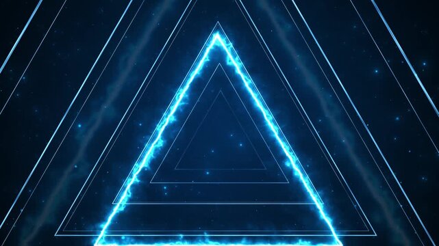 Electric blue frames recede into deep space, glowing neon tunnel particles and light. for futuristic intros, gaming , technology reveals, science fiction travel, music visuals dynamic logo animations.