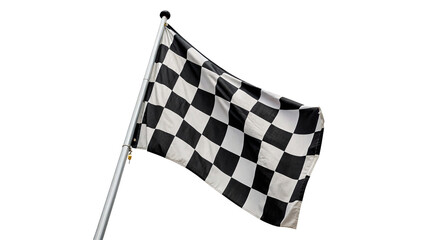 Waving black and white checkered racing finish flag isolated on transparent background. © Thomas Blake