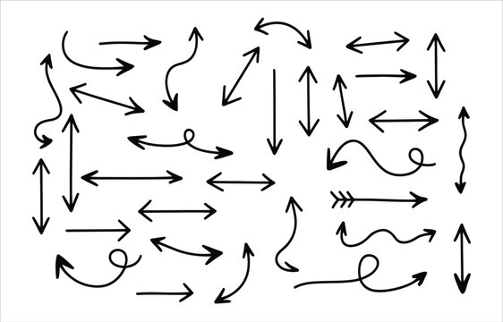 Set of hand drawn arrows in doodle style vector illustration