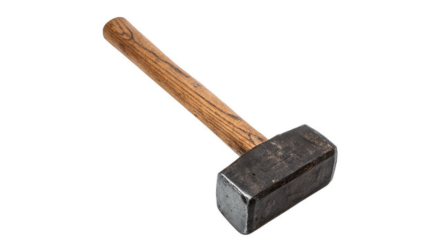 Heavy professional steel construction sledgehammer mallet tool wood handle isolated on transparent background.