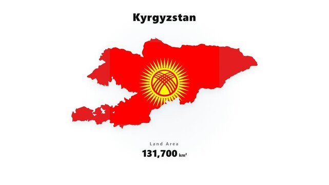 Kyrgyzstan map silhouette graphic with yellow sun emblem and small numeric annotation on clean white background, centered for infographic style flat minimal design