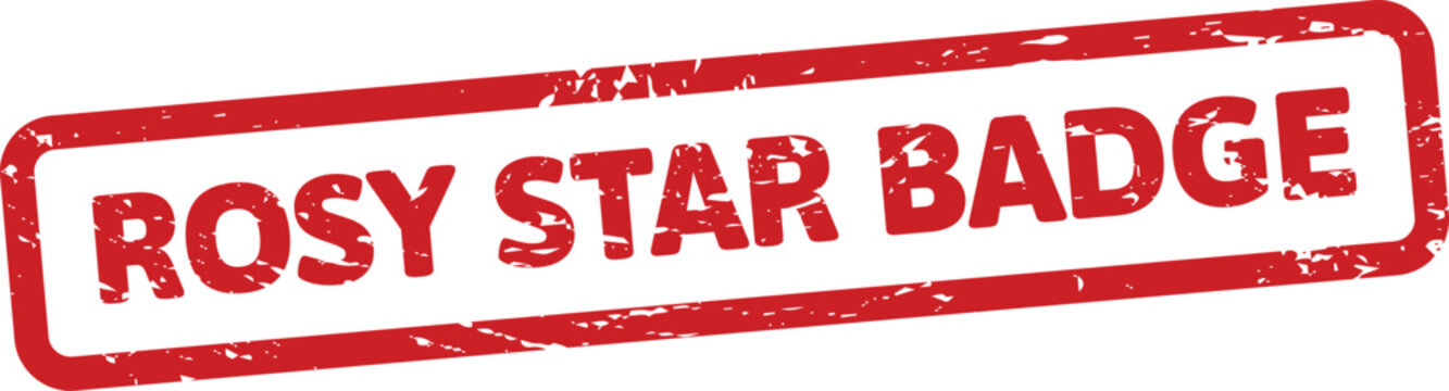 Rectangle rubber stamp with the text rosy star badge in a worn ink texture