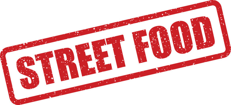 Rectangle shaped rubber stamp with the text street food in a weathered grunge graphic design