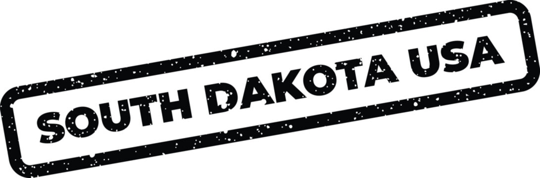 Rectangular grunge ink stamp with South Dakota USA text design in simple typography vector style