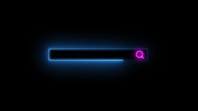 Search bar animation displays an active magnifying glass on black. Online web browser query exploration routes through the search bar. Digital data discovery workflows operate on this search bar.