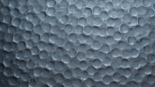 Hammered metal texture background with dimpled steel surface. Industrial silver metallic pattern with round indentations. Handcrafted pewter finish for design backdrop.