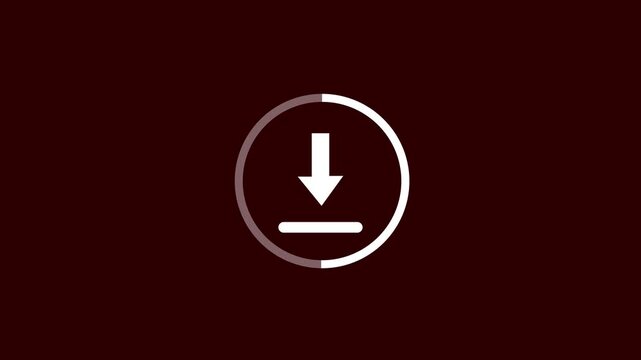 Download icon animation displays an active circular progress ring. File transfer buffering progress updates along the download icon. Digital data retrieval status runs through this download icon.
