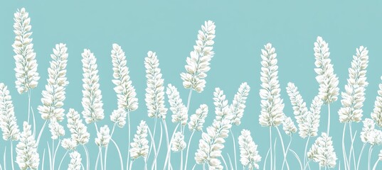 Obraz premium Minimalist Watercolor Wild Wheat Pattern Over Pastel Seafoam Green Airy Botanical Background Design