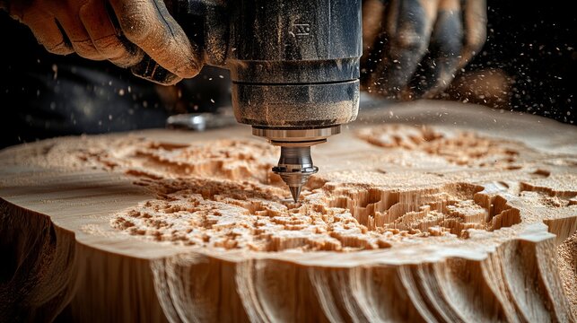 Craftsman Operating CNC Router for Intricate Woodwork Design and Precision Art Showcase