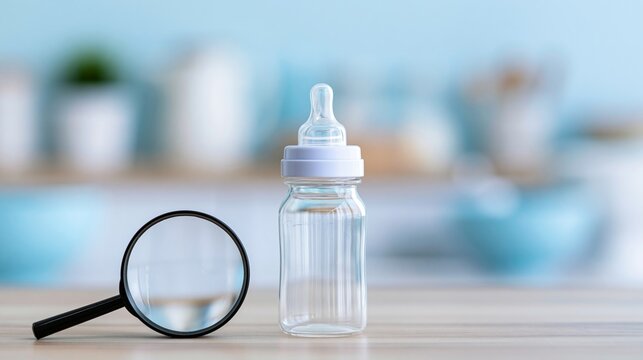 Baby bottle with magnifying glass