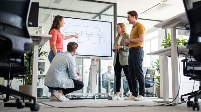 Young business team planning at whiteboard