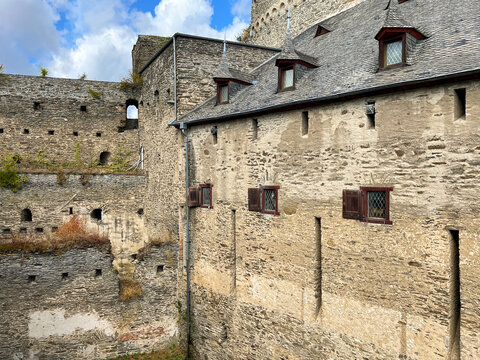 selective focus ancient castle walls of Rheinfels Fortress