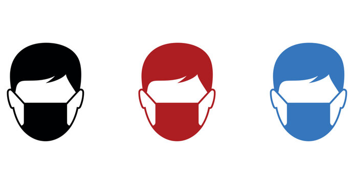 Set of vector icons showing people wearing protective medical face masks against infection.
