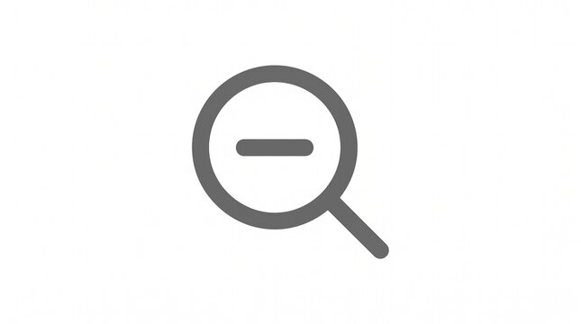 Minimalist zoom out icon, gray magnifying glass with minus sign, simple search interface element for web and app navigation