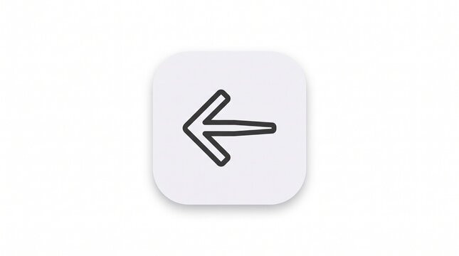 Minimalist back arrow icon on white rounded square button, simple black line directional pointer, navigation interface element for web and mobile apps