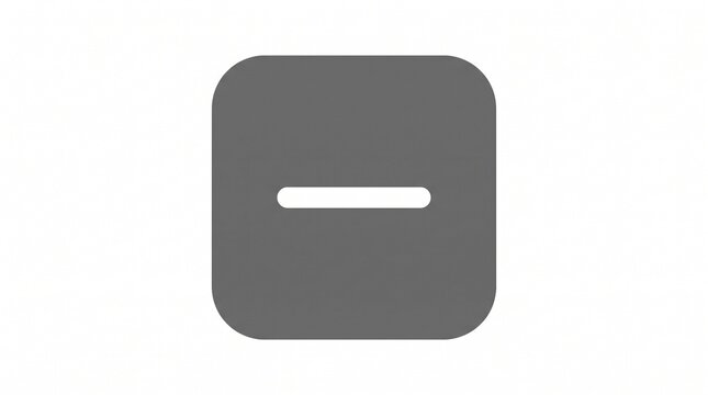 Minimalist minus icon in grey square button, flat negative symbol for user interface design, simple mathematical subtraction sign on white background