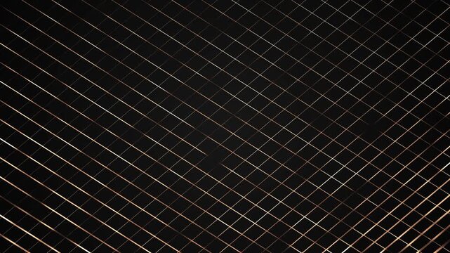 Thin copper and gold lines black surface refined diagonal grid with generous copy space. corporate presentations, luxury branding, finance reports, business titles, award product promos backgrounds.