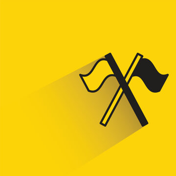 crossed flag poles icon drop shadow on yellow background