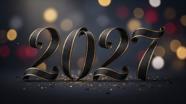 Gold foil 2027 year number design with glittery background for festive branding and marketing