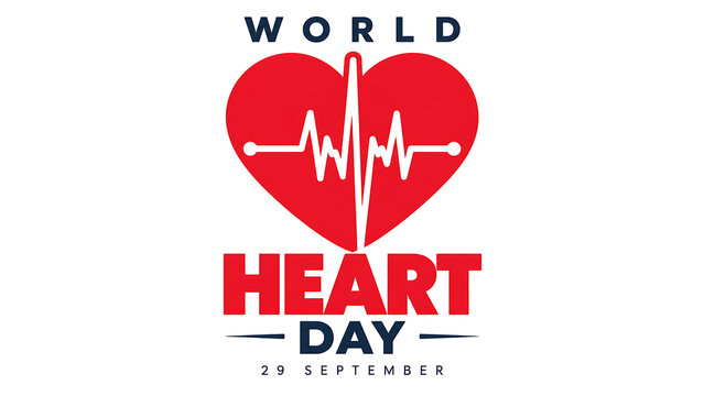 World heart day typography design with red heart and ekg line, 29 september awareness event isolated on white background, world heart day 2026, heart day 2026, heart day