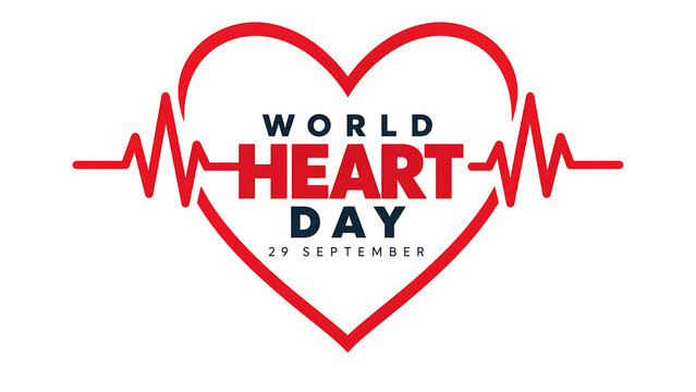 World heart day typography design with a red heart shape and ekg pulse line isolated on white background, world heart day 2026, heart day 2026, heart day