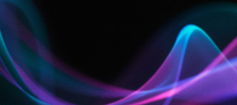 Soft blurry smooth fluid light beams gradient background abstract vibrant cyan blue neon magenta pink deep violet purple black colors matte noise