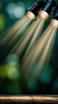 Bright beams illuminate a stage for a stunning show