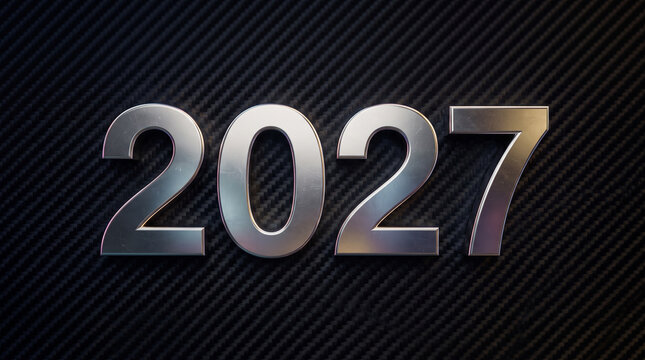 Metallic platinum 2027 text design with futuristic gradient shimmer on textured background