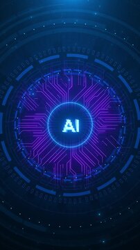 Neon circuitry processor virtual dashboard digital particles. generative AI, neural computing, algorithms, robotics, analytics, cloud systems, software launches science explainers, futuristic branding