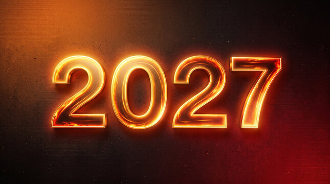 Glowing neon 2027 text design with futuristic gradient background for digital marketing