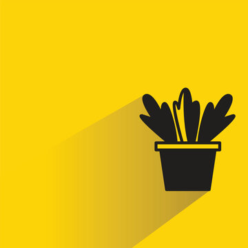 tree houseplant pot icon with shadow yellow background
