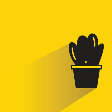 tree houseplant pot icon with shadow yellow background