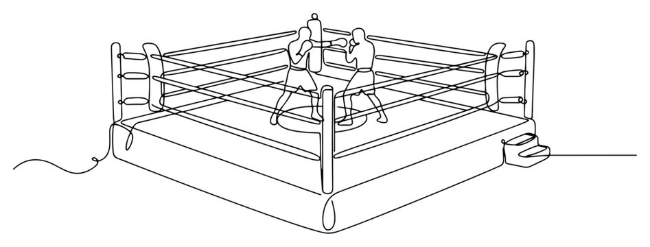 Boxers fighting in boxing ring arena in continuous line art style