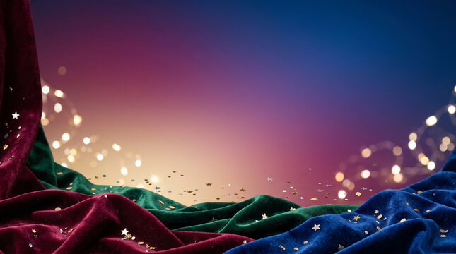 Vibrant gradient background with floating light particles for creative digital design projects