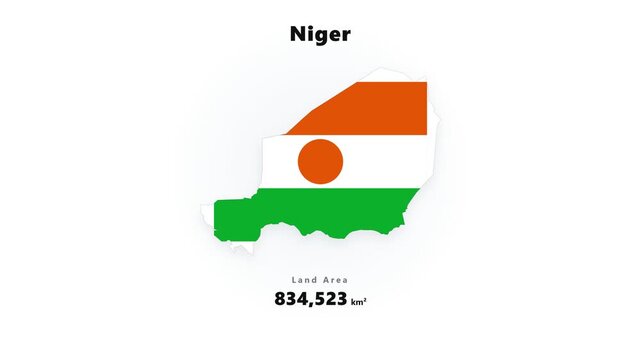 Niger country map silhouette filled with orange white green tricolor and central orange disk, centered flag graphic with soft shadow on white background clean minimal