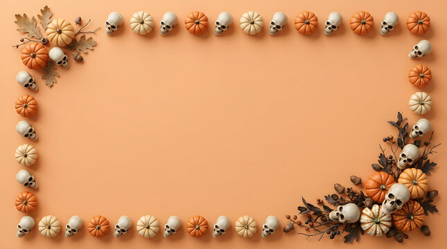 Autumn pumpkin border with fall leaves and gourds
