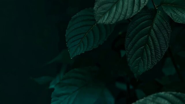 Dark green leaf cluster with detailed veining and serrated edges against deep background