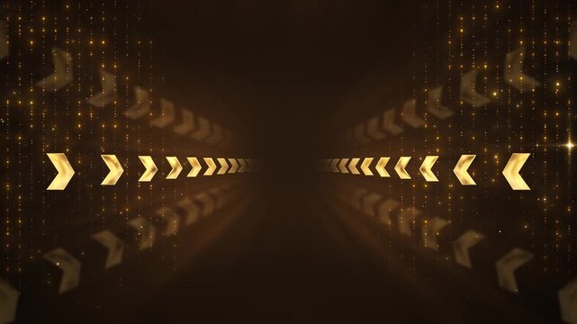 Glowing golden point inward from sparkling lights fall rich brown background. progress ideas, business direction, award videos, success stories, corporate transitions, navigation premium intros.