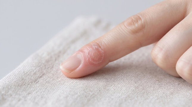 指にできた皮膚トラブルや手荒れの症状を示す医療・健康イメージ