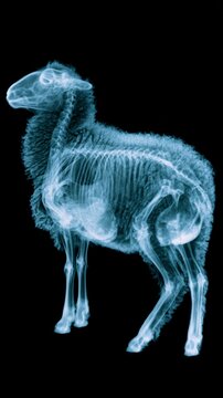 X-ray of a sheep showing its internal skeletal structure and woolly exterior