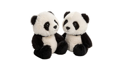 Two cute soft plush toy panda bear figurines isolated on transparent background. © Harry