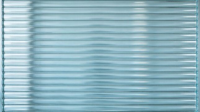Cyan reeded fluted glass panel displaying parallel horizontal linear textured ribs.