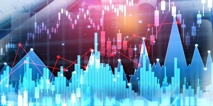 Abstract financial background featuring a glowing stock market graph chart with data analytics.
