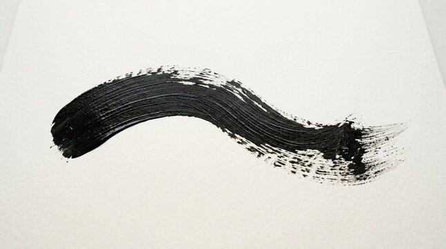 Black Ink Brush Stroke on Textured White Paper - Abstract Art