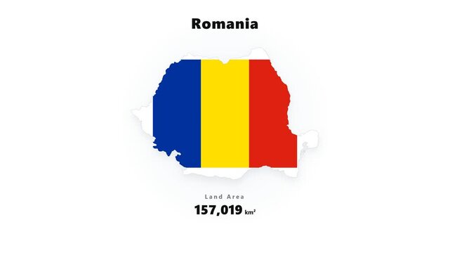 Romania map silhouette sticker with vertical blue yellow red tricolor cutout and soft shadow on clean white background for travel icons patriotic national identity emblem
