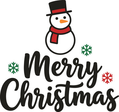 Merry christmas greeting card design with a cute snowman