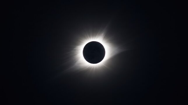 Stunning Total Solar Eclipse with Glowing Corona in Dark Night Sky